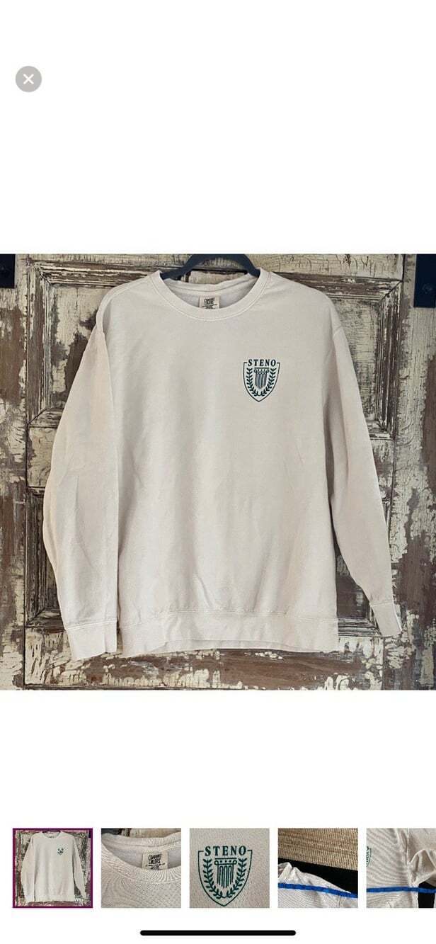 Men’s Comfort Colors Cream Pullover Sweatshirt with Green Logo,   Size M